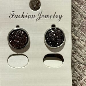 Fashion Jewelry Silver and Chocolate Lavender Stud Earrings